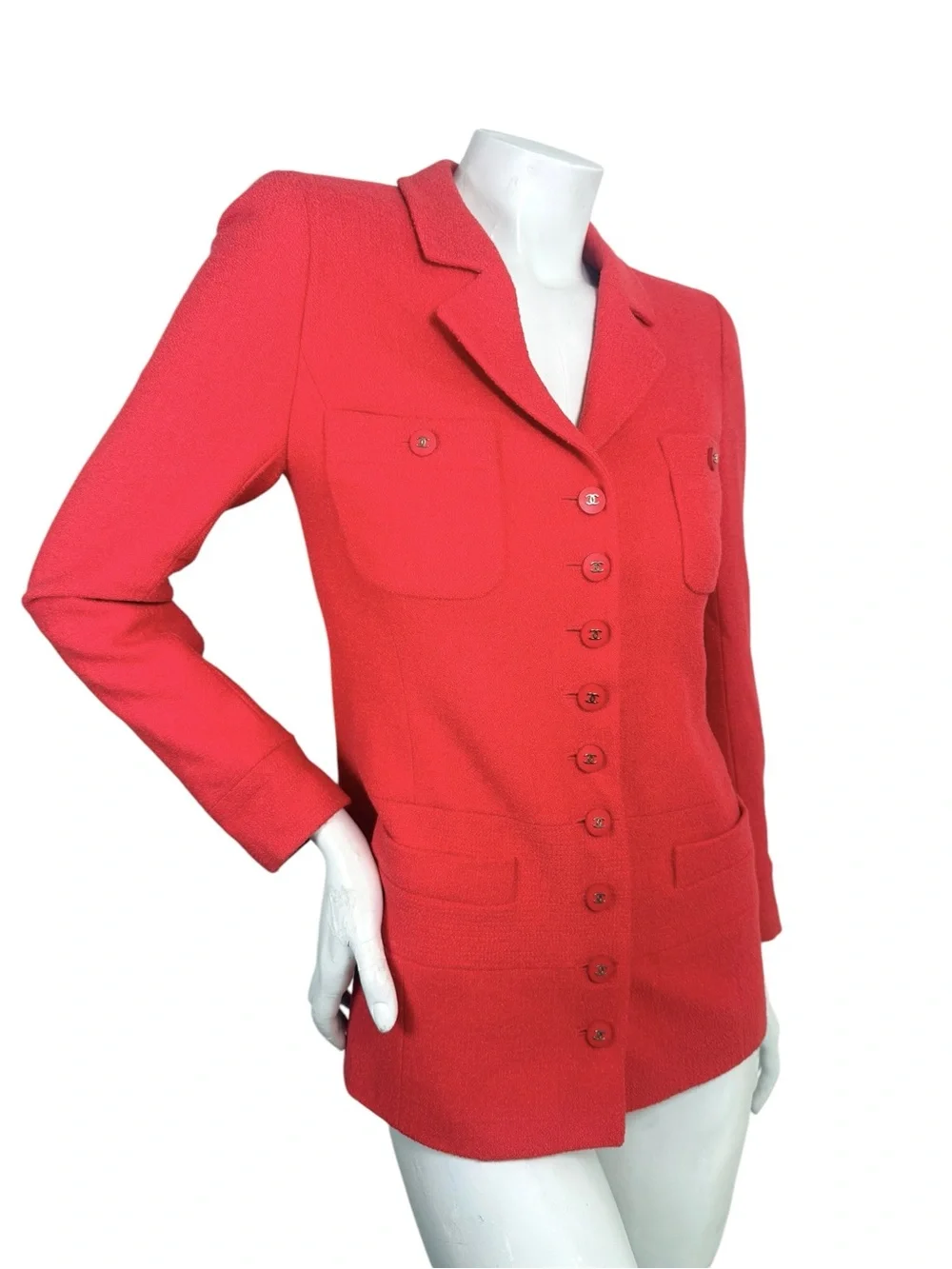 Chanel Vintage 95A Coral Bouclé CC Button Jacket
